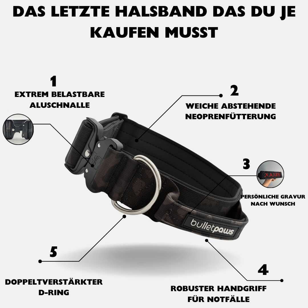 5cm Alpha Hundehalsband mit Griff - Camouflage - BulletPaws