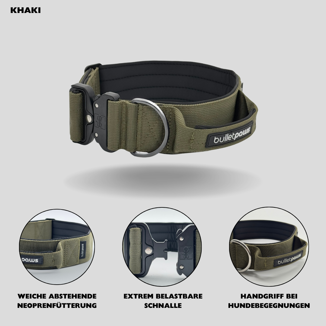 Alpha Hundehalsband mit Griff - Khaki - BulletPaws