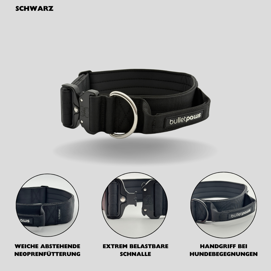 Alpha Hundehalsband mit Griff - Schwarz - BulletPaws