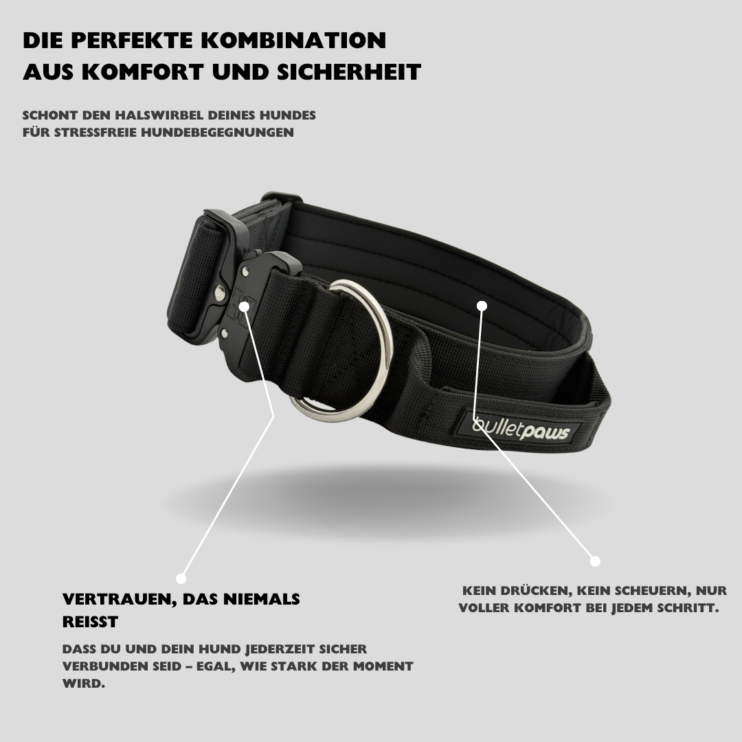 Alpha Hundehalsband mit Griff - Schwarz - BulletPaws