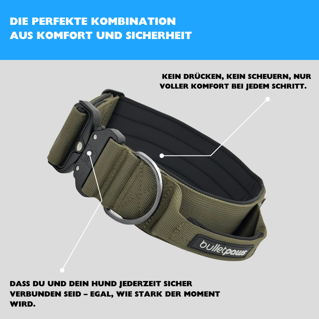 5cm Alpha Hundehalsband mit Griff - Khaki