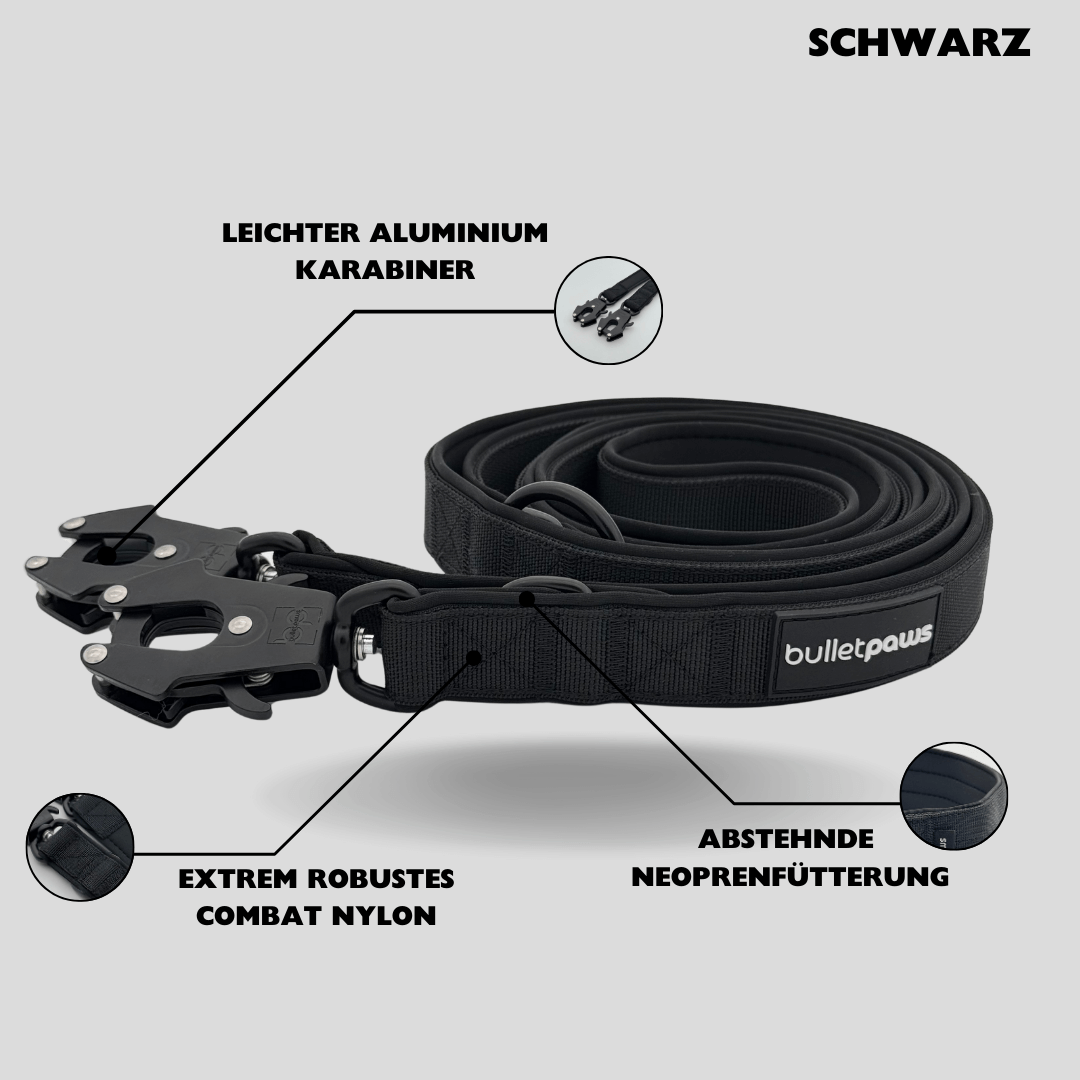 Dreifach verstellbare Hundeleine 2,2m - Schwarz