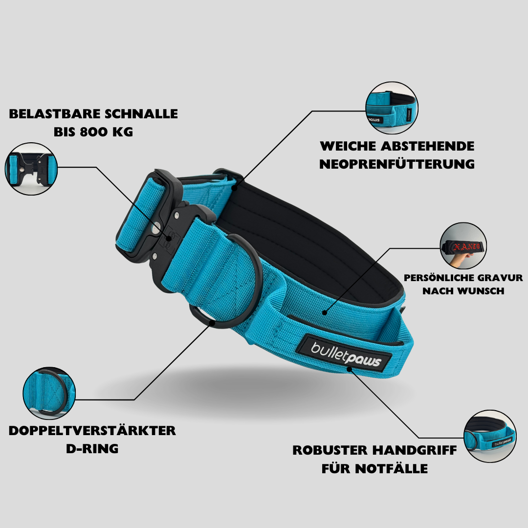 Taktisches Halsband mit Griff - Babyblau - BulletPaws