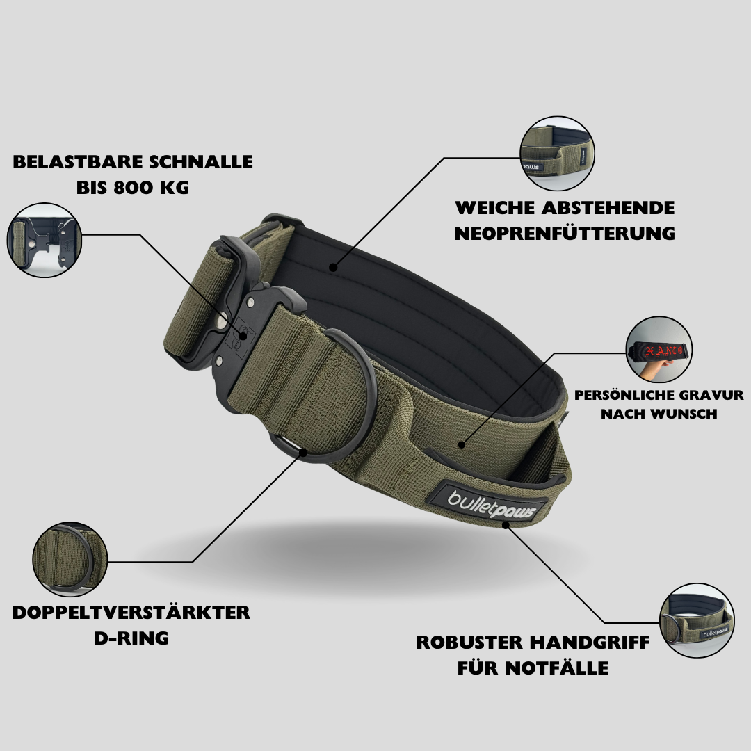 Taktisches Halsband mit Griff - Khaki - BulletPaws