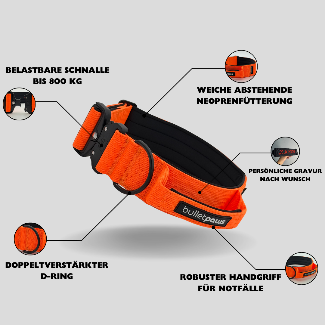 Taktisches Halsband mit Griff - Orange - BulletPaws