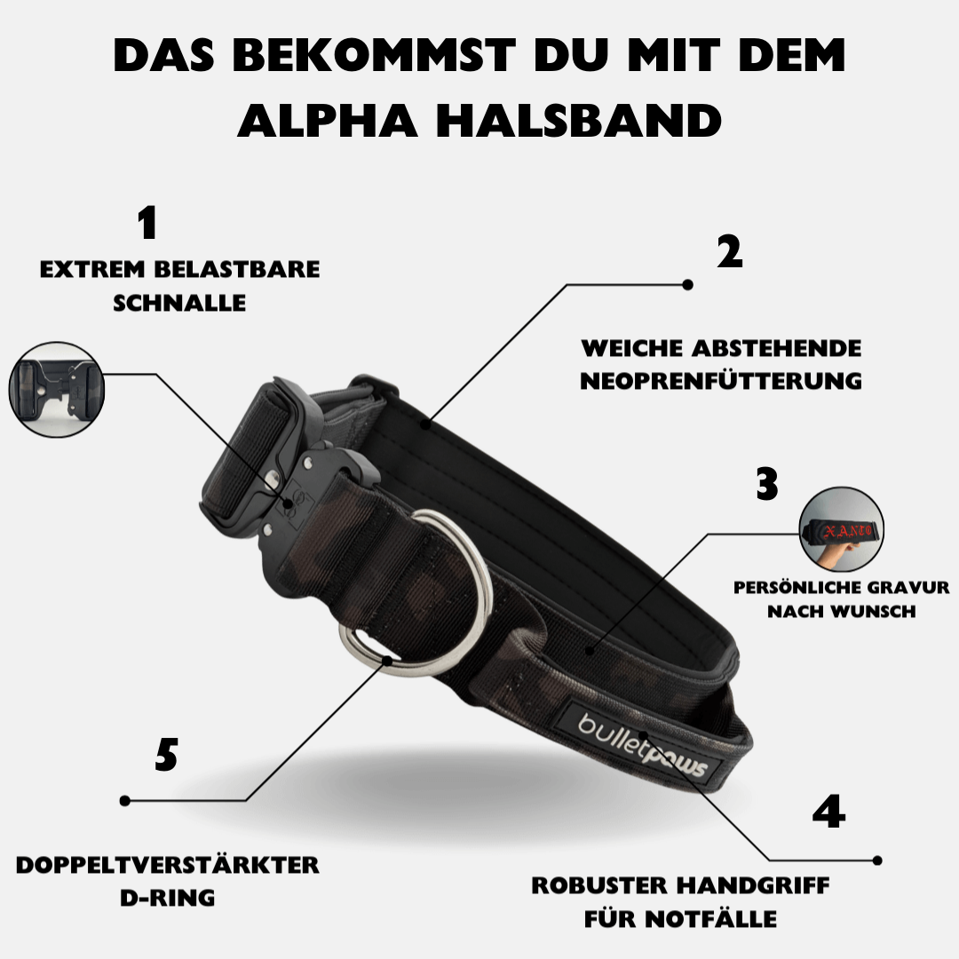 4cm Alpha Hundehalsband mit Griff - Camouflage