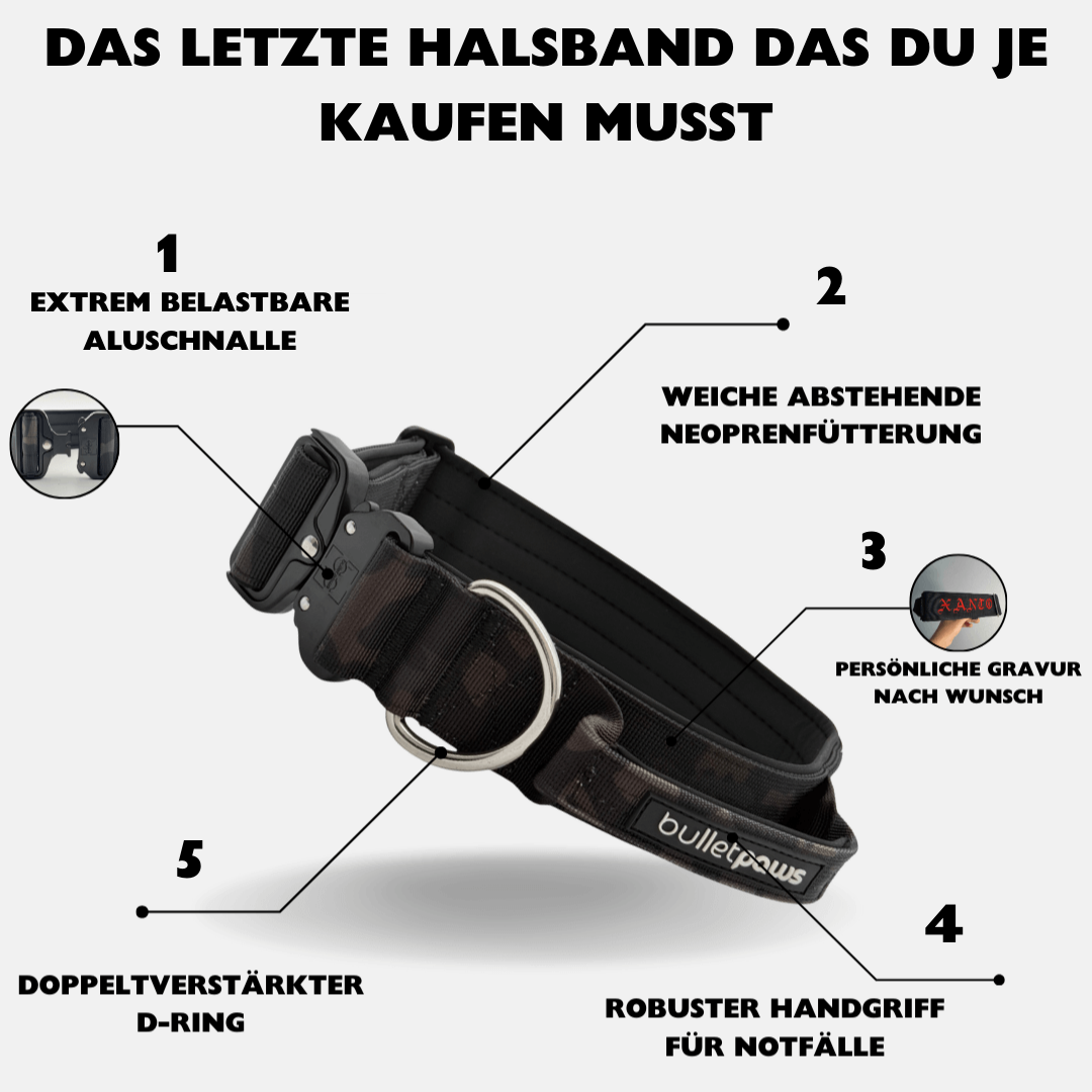 4cm Alpha Hundehalsband mit Griff - Camouflage - BulletPaws