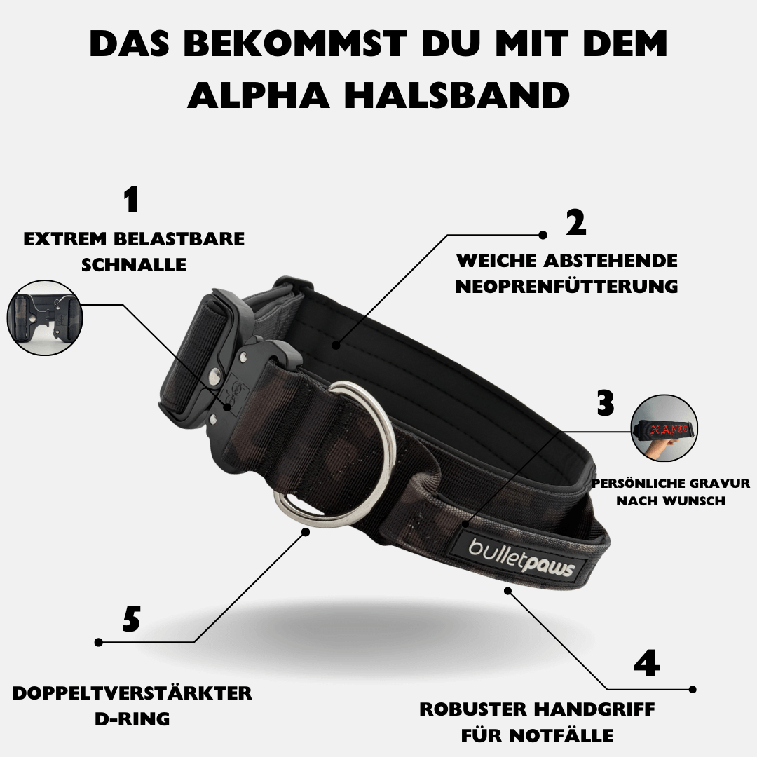 5cm Alpha Hundehalsband mit Griff - Camouflage