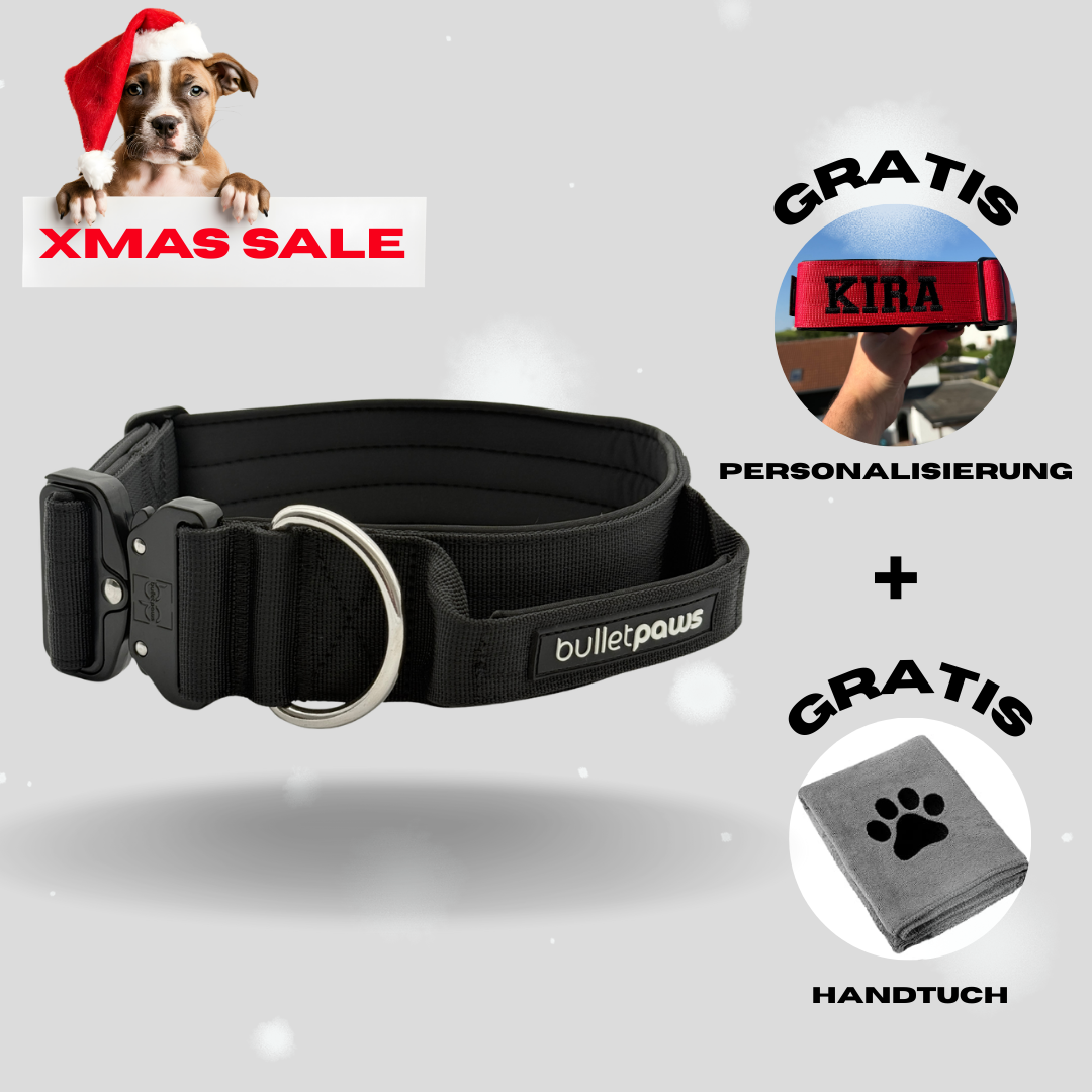 5cm Alpha Hundehalsband mit Griff - Schwarz