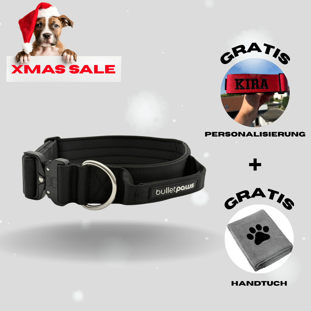 4cm Alpha Hundehalsband mit Griff - Schwarz