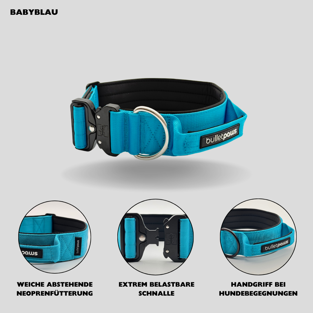 Alpha Hundehalsband mit Griff - Babyblau - BulletPaws