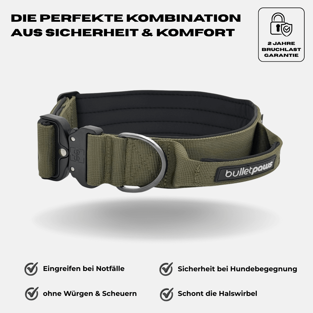 4cm Alpha Hundehalsband mit Griff - Khaki