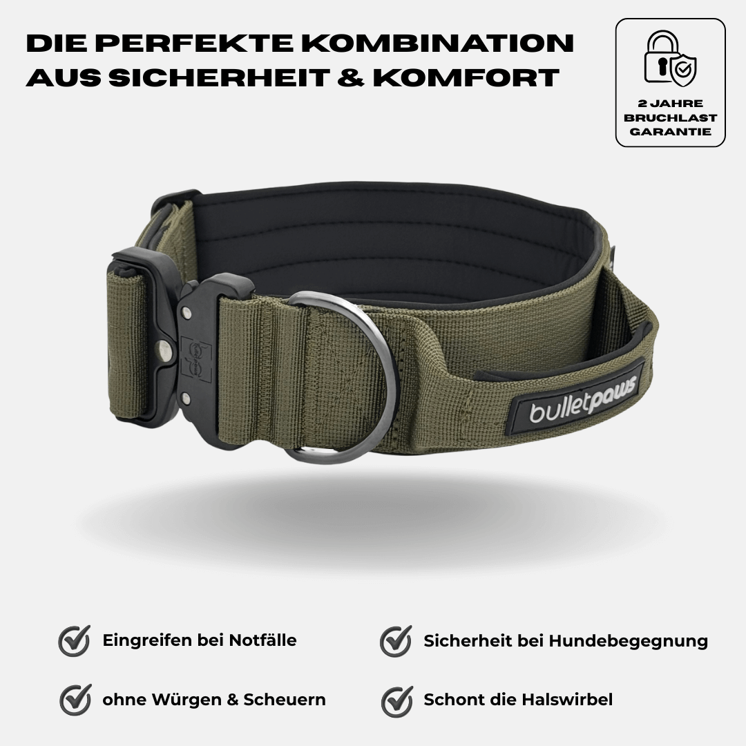 5cm Alpha Hundehalsband mit Griff - Khaki