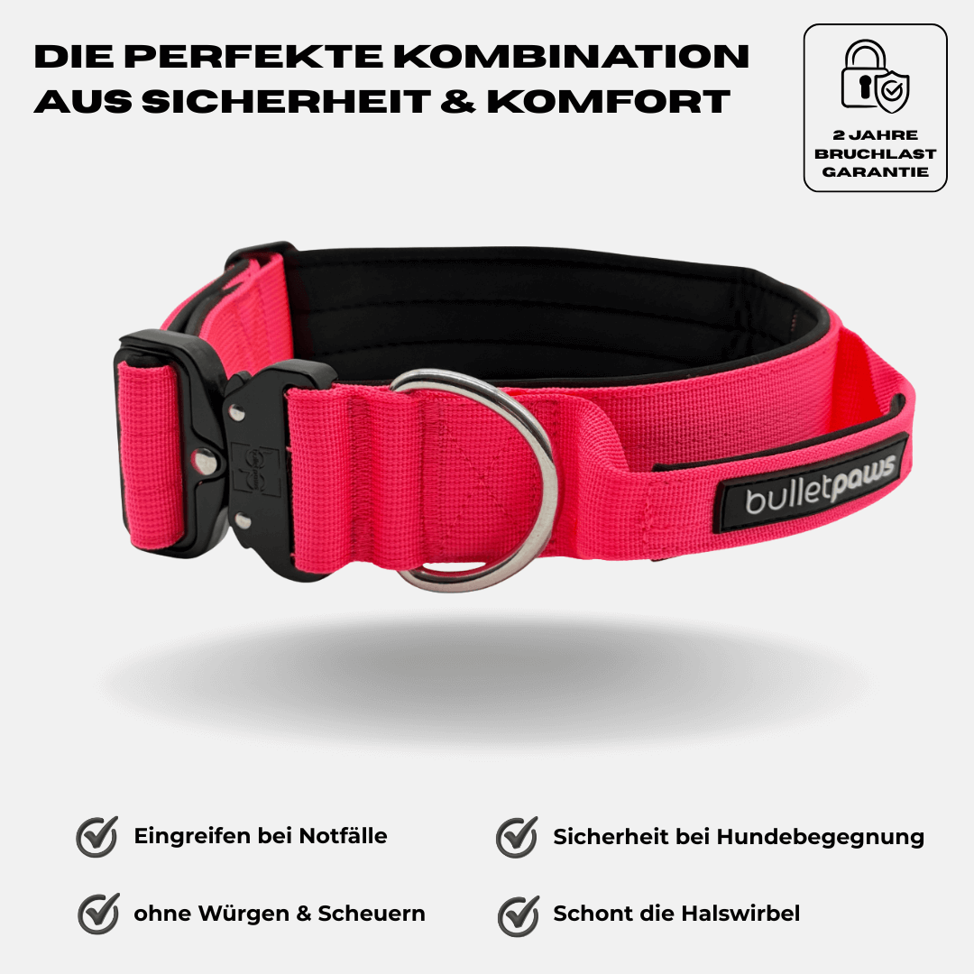 4cm Alpha Hundehalsband mit Griff - Pink