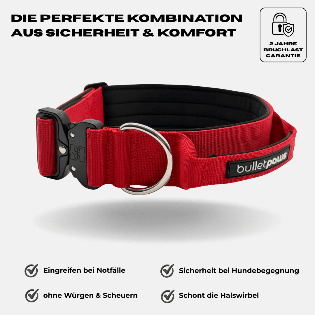 4cm Alpha Hundehalsband mit Griff - Rot