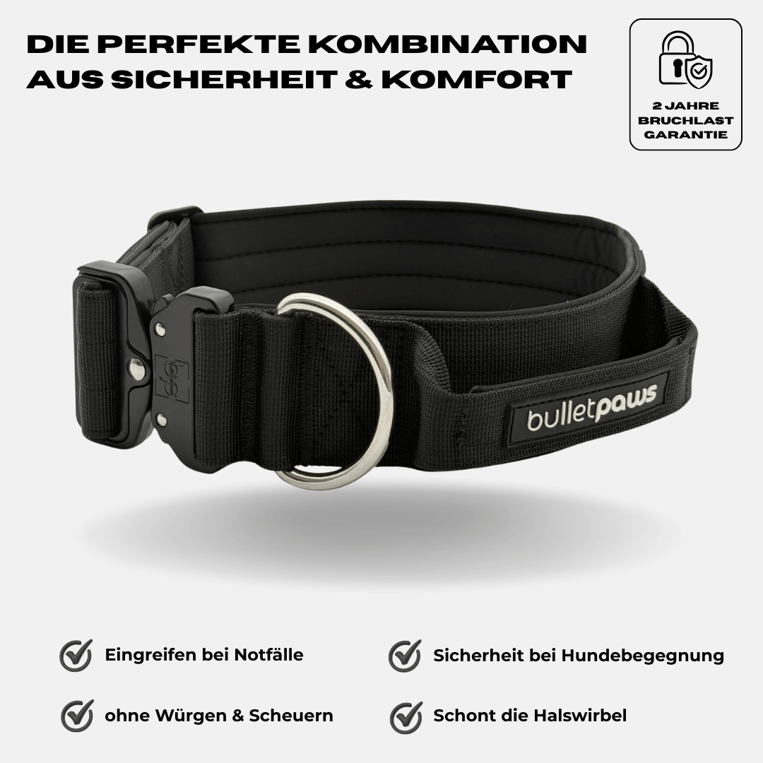 5cm Alpha Hundehalsband mit Griff - Schwarz