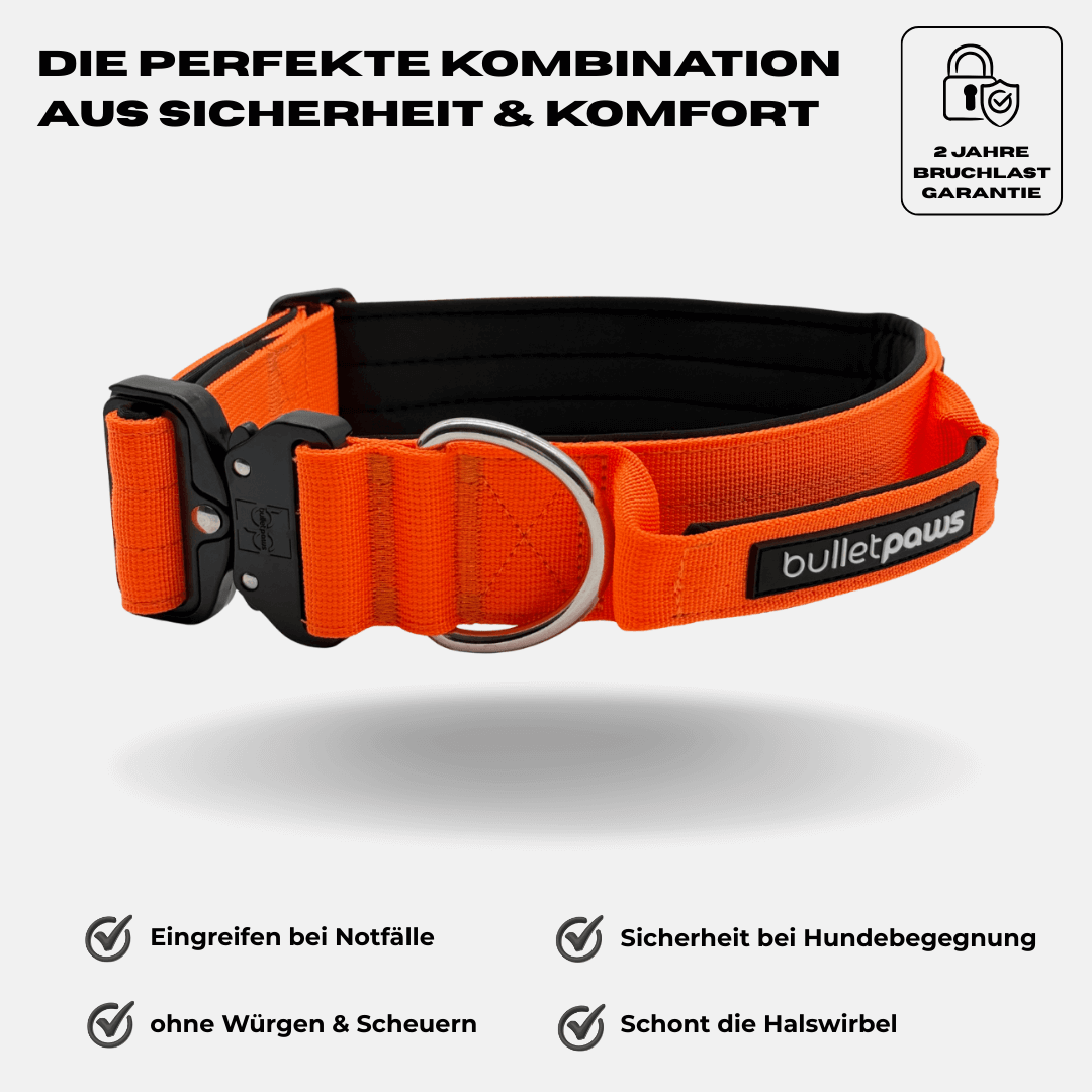 4cm Alpha Hundehalsband mit Griff - Orange
