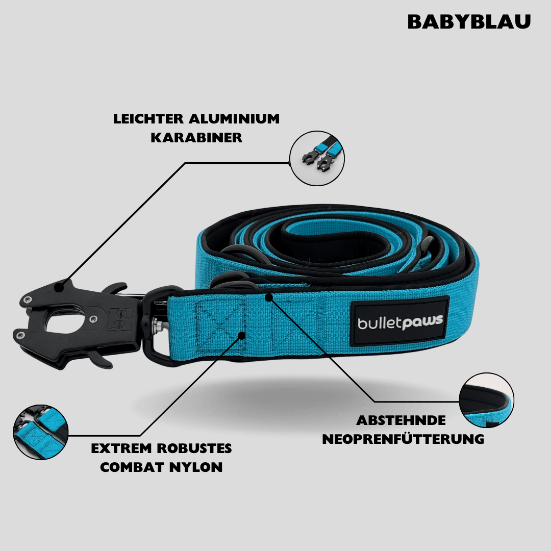 Dreifach verstellbare Hundeleine 2,2m - Babyblau