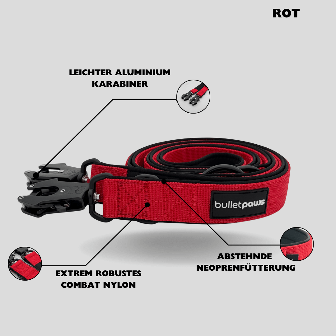 Dreifach verstellbare Hundeleine 2,2m - Rot