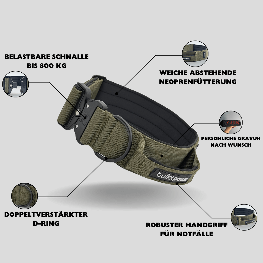 Alpha Hundehalsband® mit Griff - Khaki