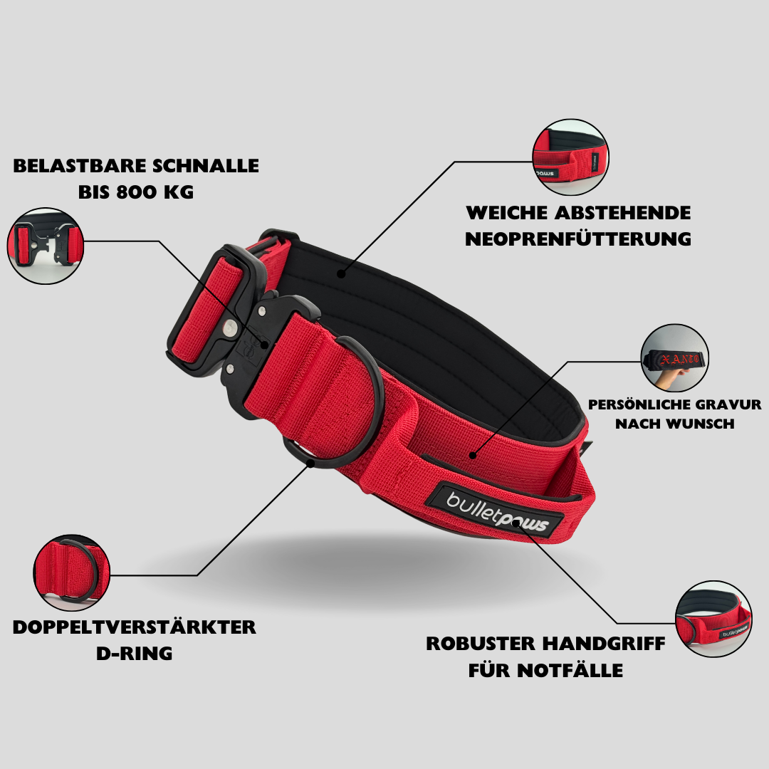 Taktisches Halsband mit Griff - Rot - BulletPaws